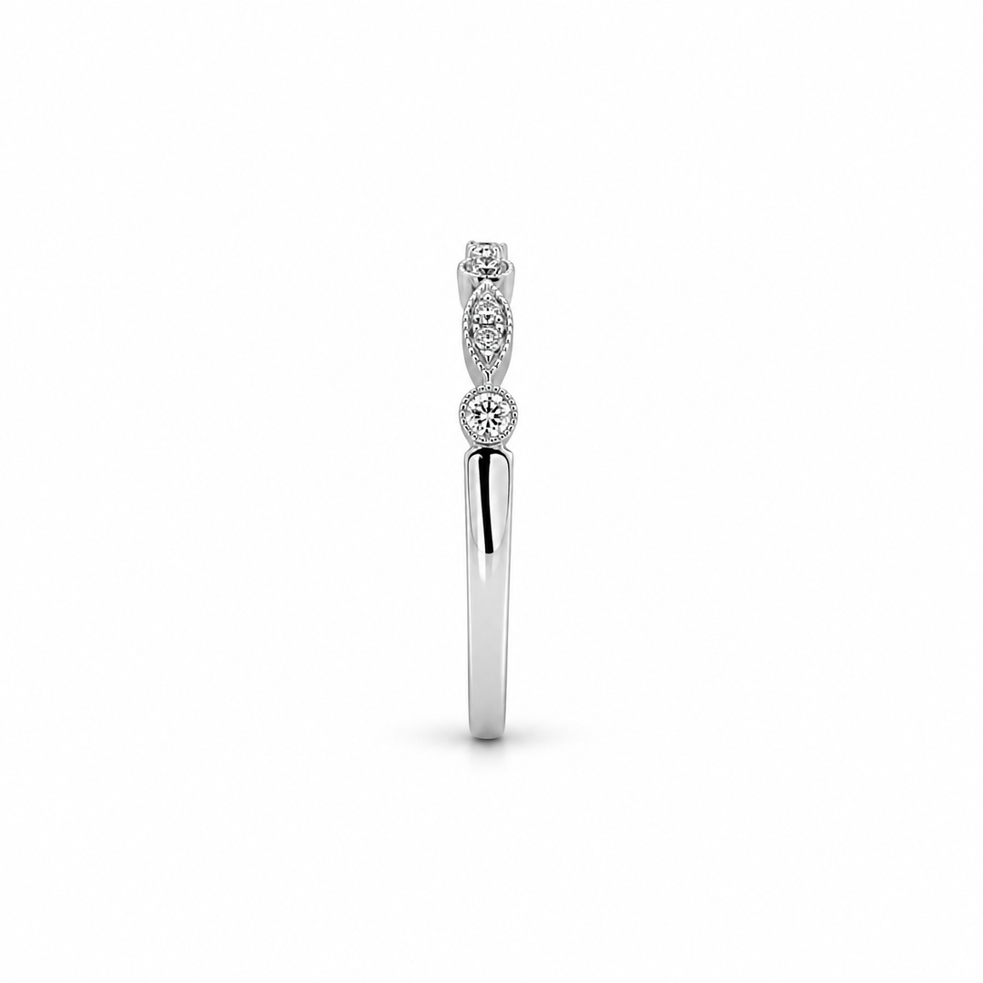 18K White Gold Round Cut and Marquise Motif Diamond Band ~ 1/3 Ct