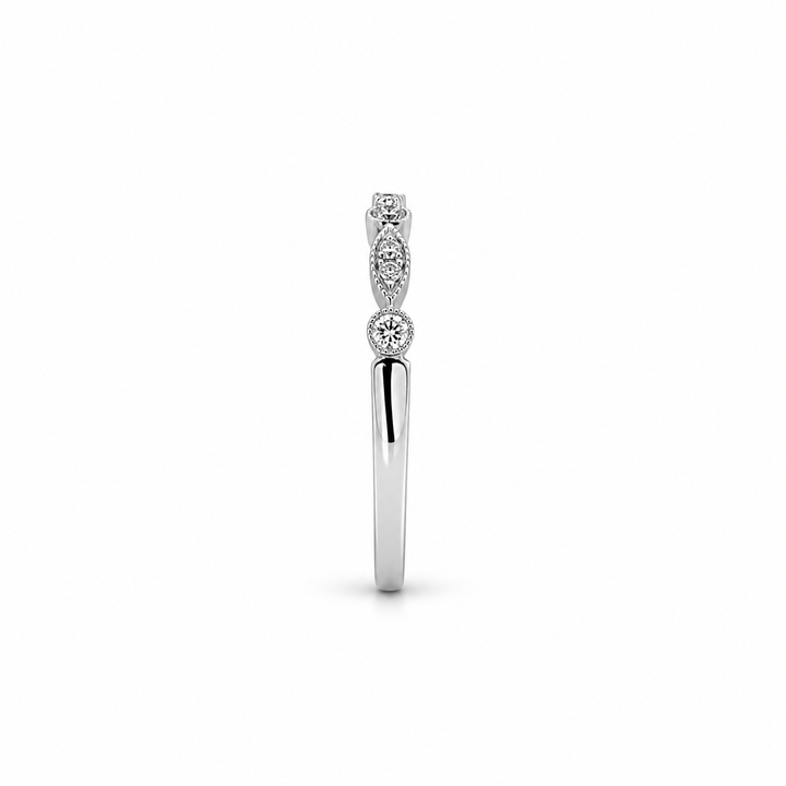 18K White Gold Round Cut and Marquise Motif Diamond Band ~ 1/3 Ct