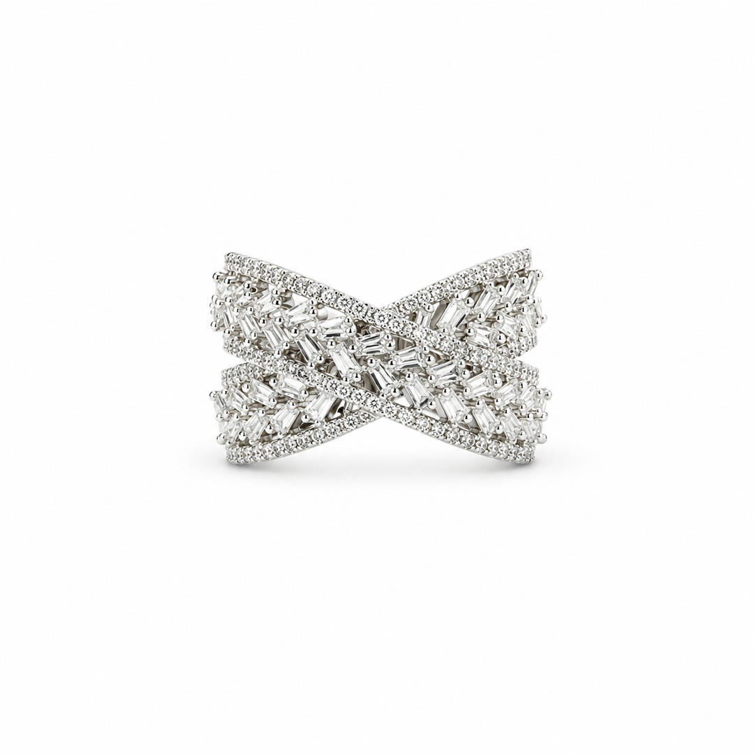 18K White Gold Crossover Diamond Ring ~ 1 ½ Ct