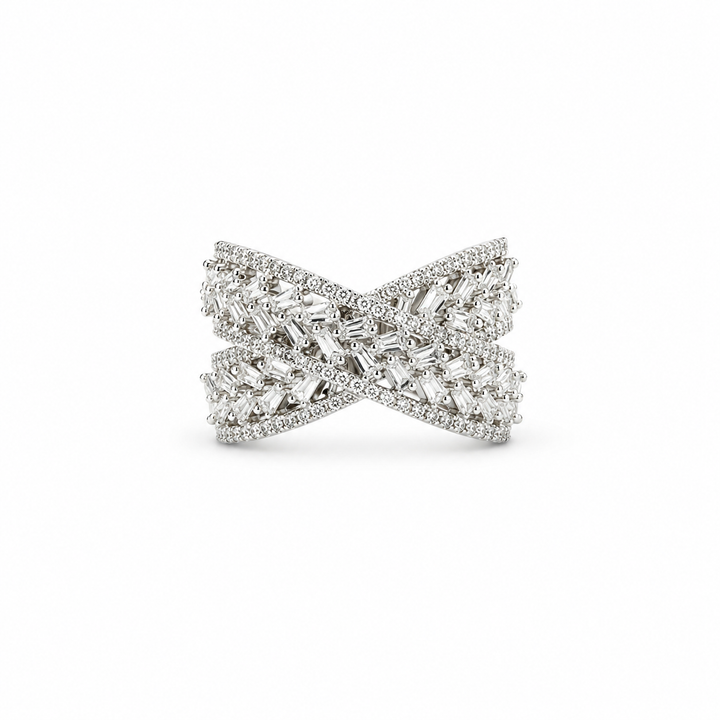 18K White Gold Crossover Diamond Ring ~ 1 ½ Ct