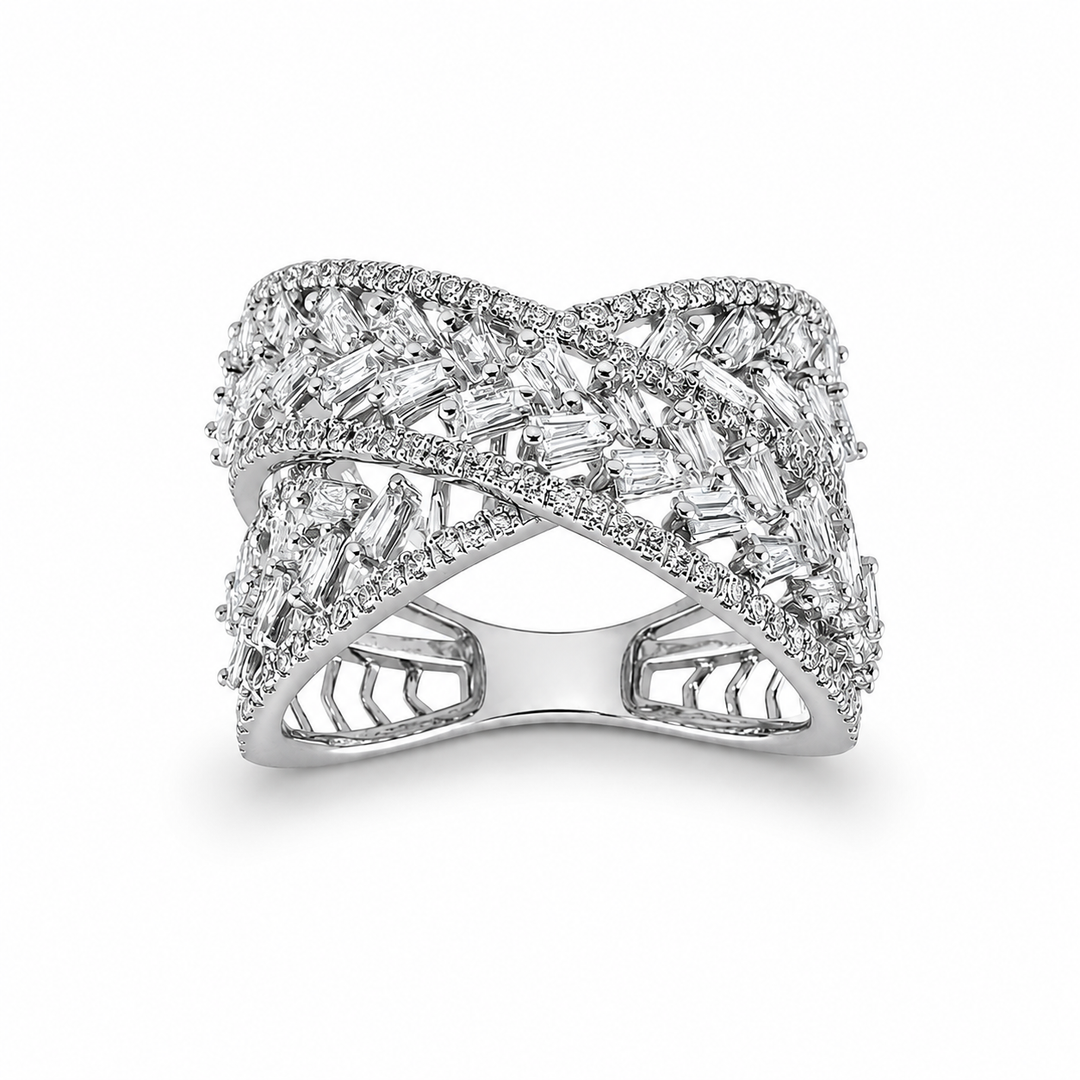 18K White Gold Crossover Diamond Ring ~ 1 ½ Ct