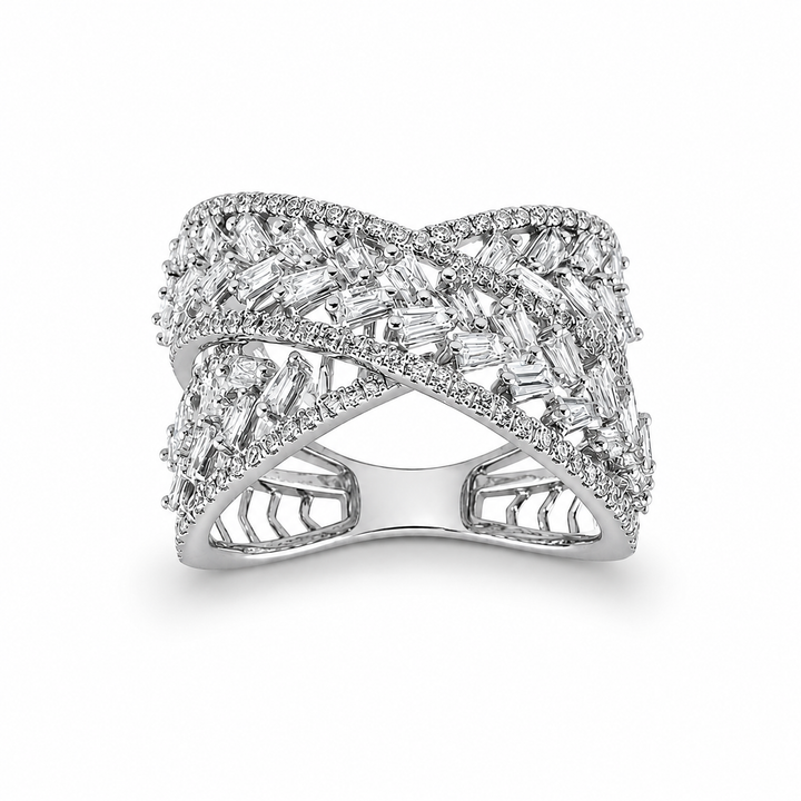 18K White Gold Crossover Diamond Ring ~ 1 ½ Ct