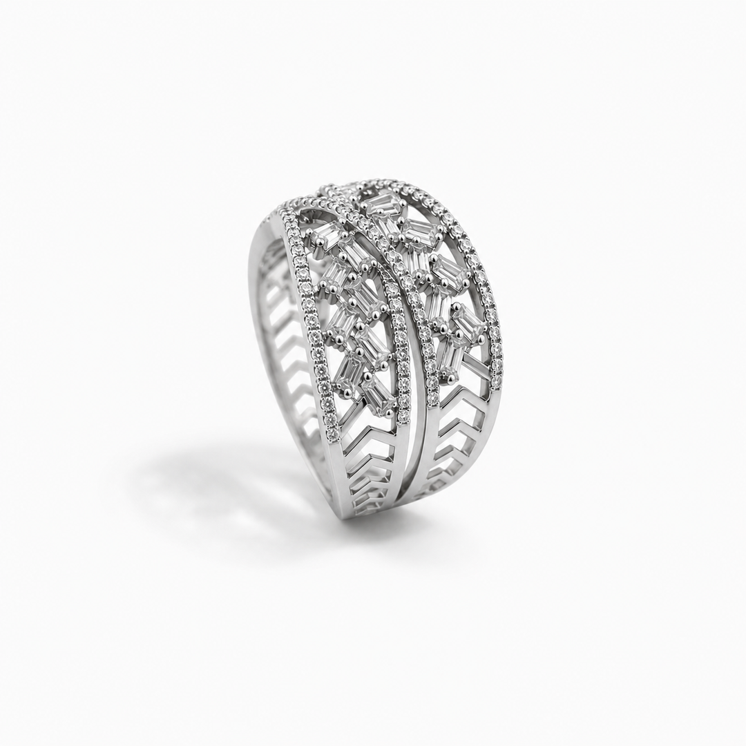 18K White Gold Crossover Diamond Ring ~ 1 ½ Ct