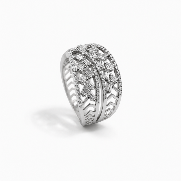 18K White Gold Crossover Diamond Ring ~ 1 ½ Ct