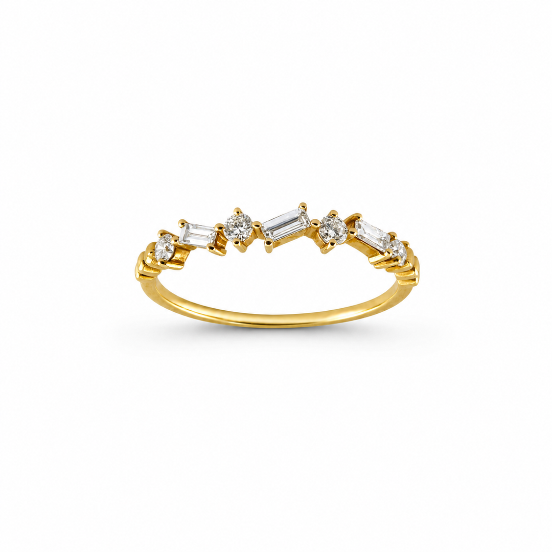18K Yellow Gold Round and Baguette Cut Diamond Band ~ ¼ Ct