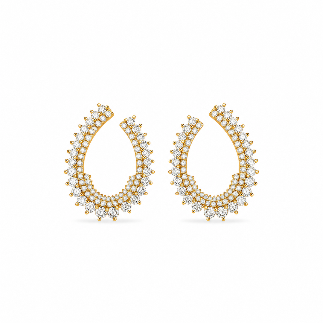 14K Yellow Gold Diamond Crescent Drop Earrings 3 ½ Ct