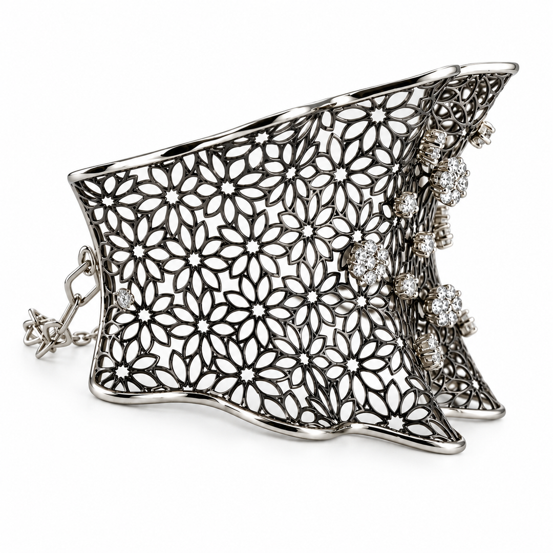 14K Black & White Gold Johnny N. Diamond Mesh Cuff Bracelet 2 Ct