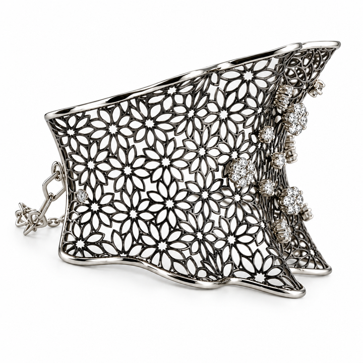 14K Black & White Gold Johnny N. Diamond Mesh Cuff Bracelet 2 Ct