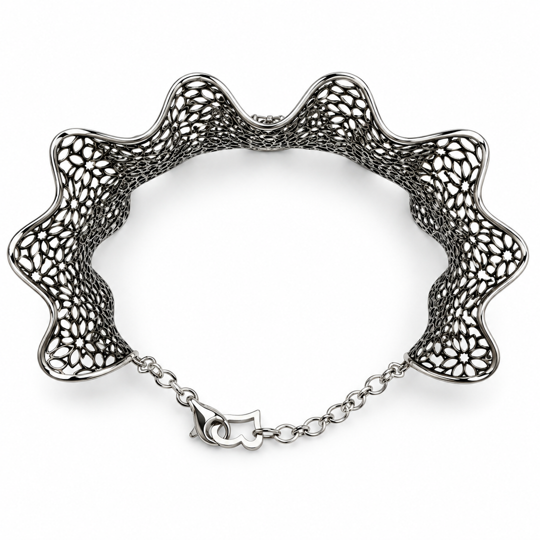 14K Black & White Gold Johnny N. Diamond Mesh Cuff Bracelet 2 Ct