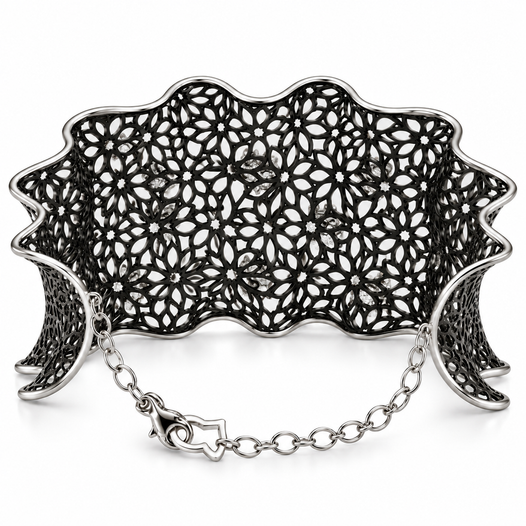 14K Black & White Gold Johnny N. Diamond Mesh Cuff Bracelet 2 Ct