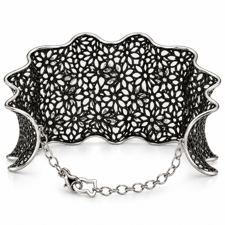 14K Black & White Gold Johnny N. Diamond Mesh Cuff Bracelet 2 Ct