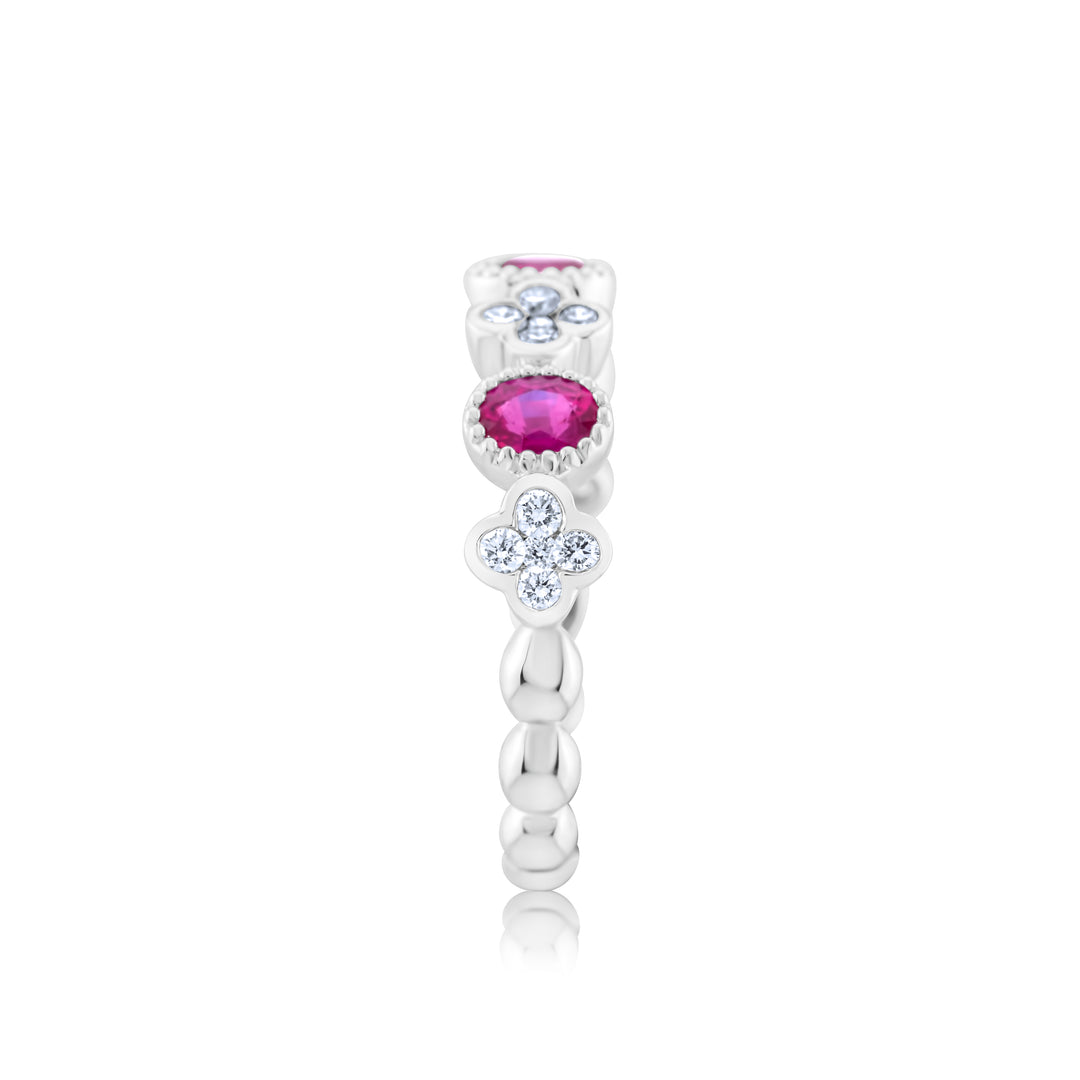 14K White Gold Diamond & Ruby Fashion Band ~ 1 Ct