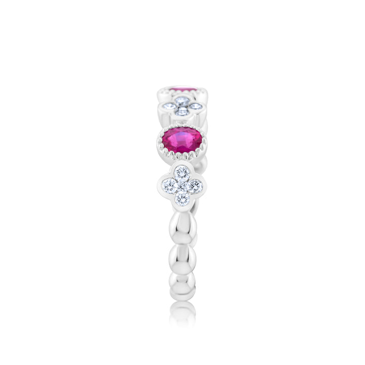 14K White Gold Diamond & Ruby Fashion Band ~ 1 Ct
