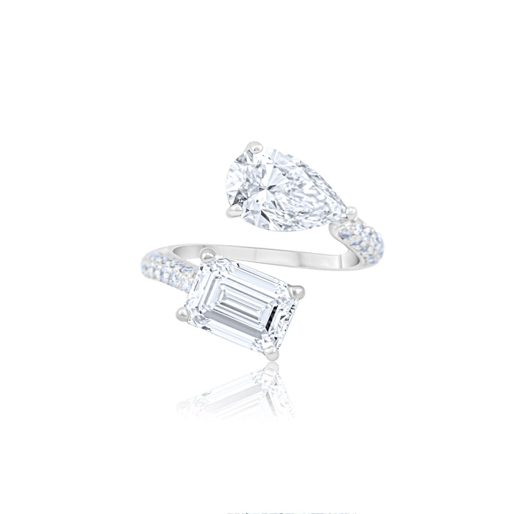 18K White Gold Diamond Bypass Toi et Moi Ring ~ 5 Ct