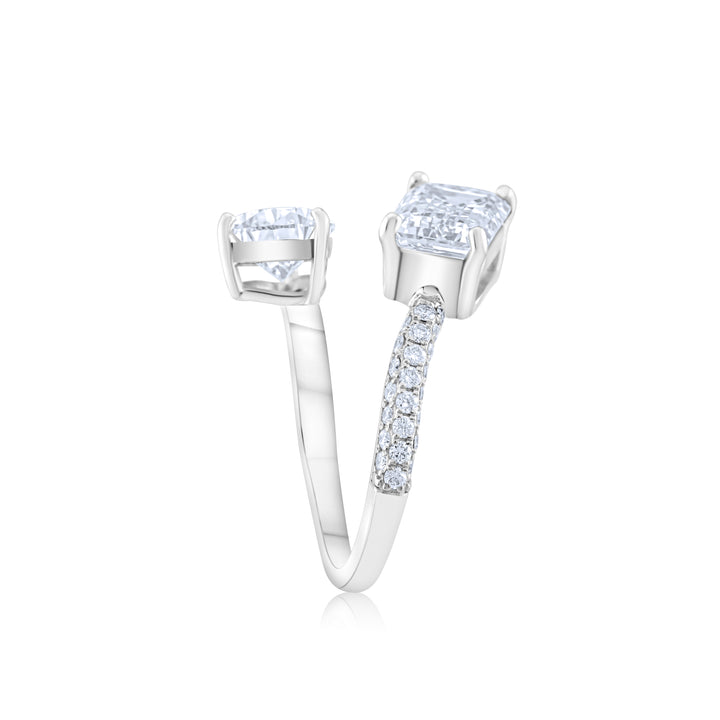 18K White Gold Diamond Bypass Toi et Moi Ring ~ 5 Ct